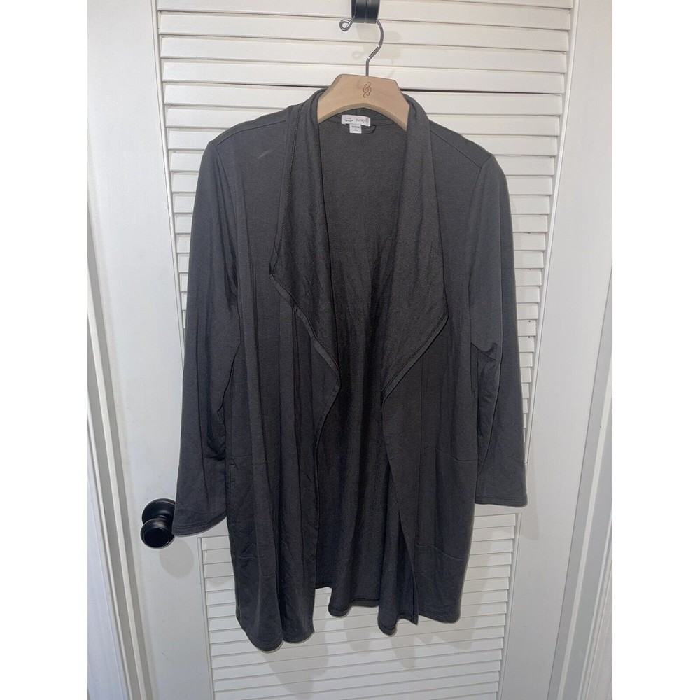 J Jill Women's Pure Jill Luxe Tencel Cardigan Gray Jersey Knit Sweater LP​